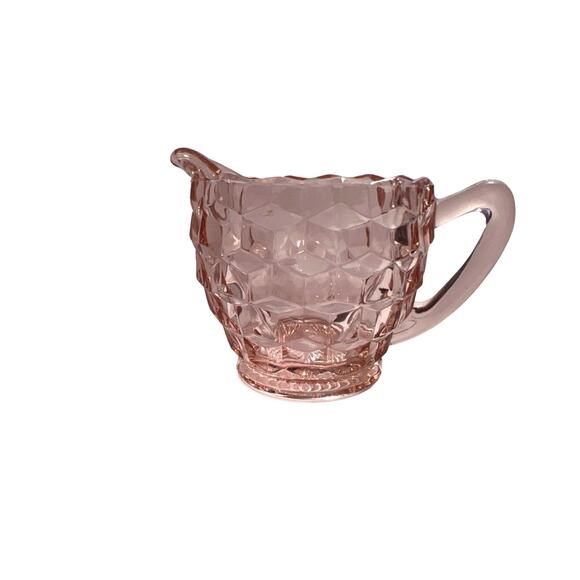 Vintage Pink Depression Glass Jeannette Cube / Cubist Creamer and Sugar - Picture 3 of 4
